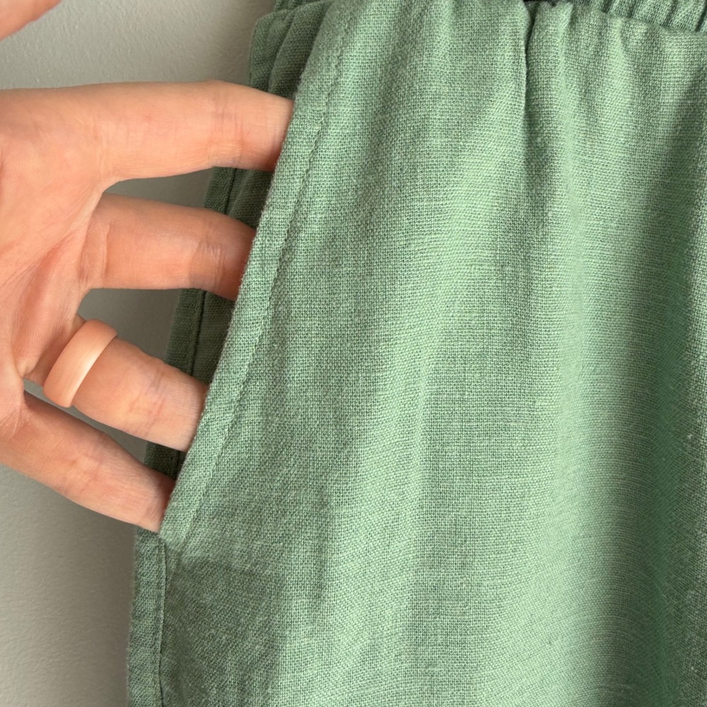 GAP Green Linen Blend Wide Leg Ladies Elastic Waist Drawstring Pants, S - Picture 5 of 7